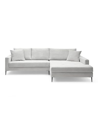 Liadomo Sofa Hilary Dove - Modernes Cord-Ecksofa - Couch mit Hohem Sitzkomfort - Pflegeleicht & Formstabil - Made in Europe - Sofa L Form Rechts, Hellgrau von Liadomo