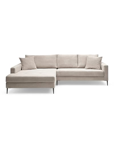 Liadomo Sofa Hilary Mink - Modernes Cord-Ecksofa - Couch mit Hohem Sitzkomfort - Pflegeleicht & Formstabil - Made in Europe - Sofa L Form Links, Beige von Liadomo