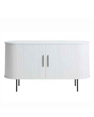 Liadomo Uriel Sideboard - Kommode mit Lamellen-Optik Schiebetüren - Moderner Retro Look - 2 Einlegeböden & hohe Metallfüße - Eiche White Furniert 140x76x45cm Liadomo Uriel Sideboard - Kommode mit Lamellen-Optik Schiebetüren - Moderner Retro Look - 2 Einlegeböden & hohe Metallfüße - Eiche White Furniert 140x76x45cm von Liadomo