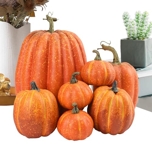 Liakyunf 7 Stück Kürbisse Dekoration, Schaumstoff-Kürbisse, Faux Pumpkins Orange Harvest Tischdekoration Für Kaminsims, Küche Liakyunf 7 Stück Kürbisse Dekoration, Schaumstoff-Kürbisse, Faux Pumpkins Orange Harvest Tischdekoration Für Kaminsims, Küche von Liakyunf