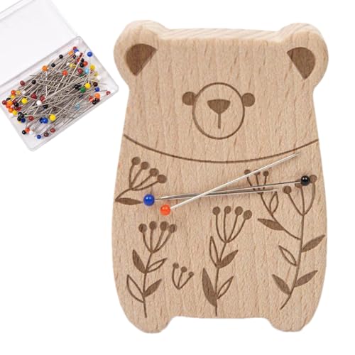 Liakyunf Magnetische Stecknadelkissen,Holz Nadelnhalter In Tierform - Mehrzweck-Nadelkissen mit 100 Nadeln und Cartoon-Büroklammerhalter für Quilten Schneidern Änderung und Basteln von Liakyunf