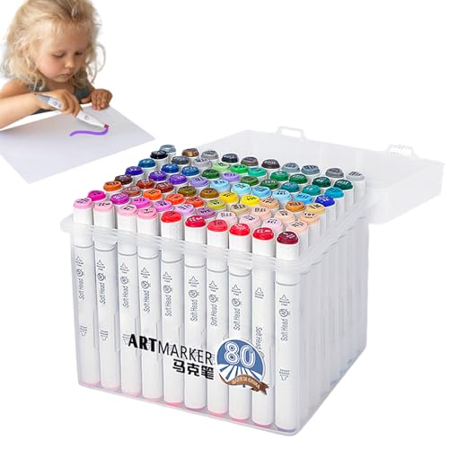 Liakyunf Malmarker, 80 Farben, Künstlermarker, professionelles Set, schnell trocknend, Doppelspitze, für Scrapbooking, Journaling, Schule, Uni, Zuhause, Vorschule, Kindergarten, Kunst, Klasse von Liakyunf