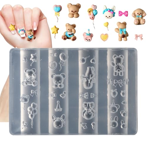 Liakyunf Nageldesign Silikonform | 3D Nageldesign Vorlage Für Charm Herstellung Mit Bären-Motiv - Maniküre Gravurvorlage Für Studio, Hochzeit & Unterwegs von Liakyunf