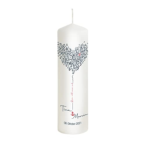 Liamoria® Hochzeitskerze Herz Anker personalisiert mit Namen und Datum - Modell Marvin - Hochwertige Traukerze Maritim zur Hochzeit (25 x 8 cm) von Liamoria