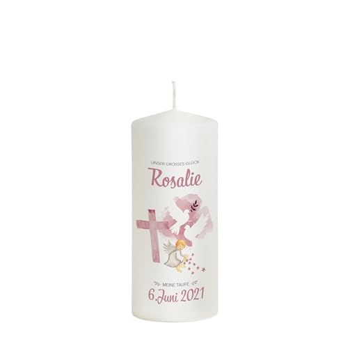 Liamoria® Patenkerze Kreuz in Rosa für Mädchen - 20 x 8 cm Modell Rosalie - Wunderschönes Taufgeschenk von Liamoria