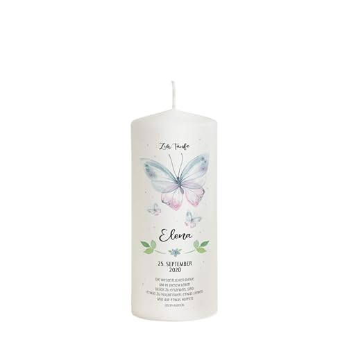 Liamoria® Patenkerze Schmetterling Watercolor personalisiert 20 cm Modell Elena - aus hochwertigen Rohstoffen von Liamoria