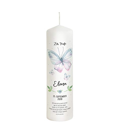 Liamoria® Taufkerze Schmetterling Watercolor personalisiert 25 cm Modell Elena - aus hochwertigen Rohstoffen von Liamoria