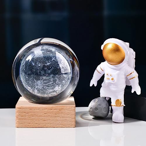 3D Kristallkugel Nachtlicht, USB 3D Sonnensystem Planeten Kristallkugel Nachtlicht Kreative Nachtszene Astronomie LED Ball Lampe,Mit Holzsockel, 3D Solar System Crystal Ball (Mond) von Liamostee