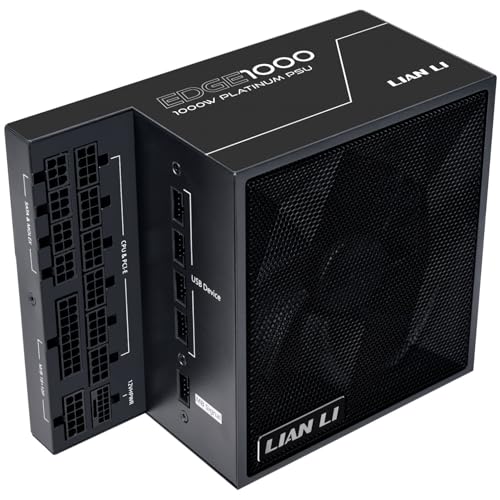 Lian Li Edge EG1000 PC Netzteil, 1000 Watt, PCIe 5.1, ATX 3.0 PSU | ATX 3.1, 80 Plus Platinum, modular, mit Sleeved Cable Kit, 12VHPWR für NVIDIA RTX, leiser Lüfter, integrierter USB Hub - Schwarz von Lian Li