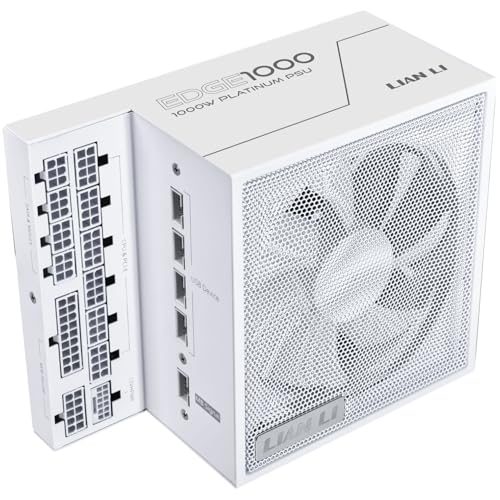 Lian Li Edge EG1000 PC Netzteil, 1000 Watt, PCIe 5.1, ATX 3.0 PSU | ATX 3.1, 80 Plus Platinum, modular, mit Sleeved Cable Kit, 12VHPWR für NVIDIA RTX, leiser Lüfter, integrierter USB Hub - Weiß von Lian Li