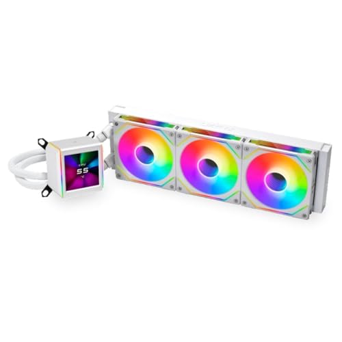 Lian Li Galahad LCD AIO CPU-Kühler, Hochleistungs-ARGB-Lüfter, LCD-Bildschirm, 45-Grad-Anschlüsse, Asetek-Pumpe der 8. Generation, 280mm, Weiß von Lian Li
