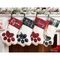 Personalized Pet Christmas Stockings, Plaid Dog Paw Stockings, Dog Cat Stockings, Family Stockings, Christmas Gifts Decor von Lianetze