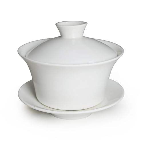 Liang baobao Traditionelles Gaiwan-Teeservice mit Deckel und Untertasse, klassisch, weiß, Porzellan-Teetassen, 284 ml von Liang baobao