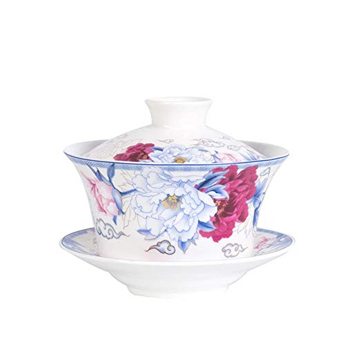 Liang baobao Traditionelles Gaiwan-Teeservice mit Deckel und Untertasse, handgefertigte Keramik-Teetasse, Blume, Porzellan, 284 ml von Liang baobao