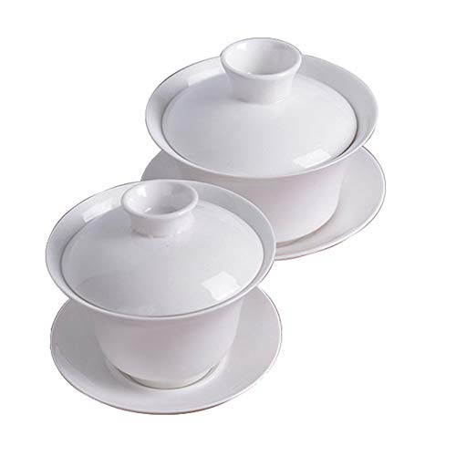 Liang baobao Gaiwan 2 Sets weiße Porzellan-Teetassen, 110 ml, Terrine, Sancai-Deckel, Untertasse für losen Tee, Espresso von Liang baobao