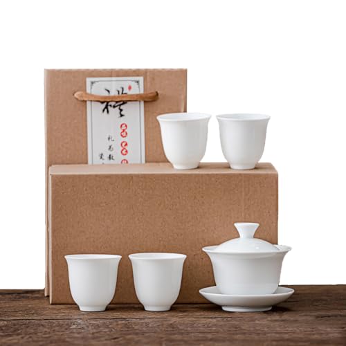 Liang baobao Gaiwan mit 4 Tassen Sets Weißes Porzellan Chinesische Teetassen Gongfu Tee-Set (Weiß) von Liang baobao