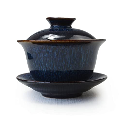 Liang baobao Porzellan Gaiwan Teetasse 170 ml, glasierte Tassen, Terrine, chinesische Sancai-Abdeckung, Schüssel, Lippen-Untertasse, Set (blau) von Liang baobao