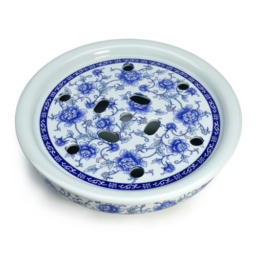 Liang baobao Porzellan-Teetablett, doppellagiges Keramiktablett, rund, für Tee, Kaffee, Serviertisch (25,4 cm, Pfingstrose) von Liang baobao