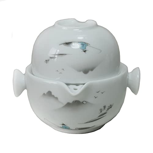 Liang baobao Praktische Teekanne, Tasse, Porzellan, Teetasse, weiß glasiert, Reise-Tee-Set (Querformat) von Liang baobao