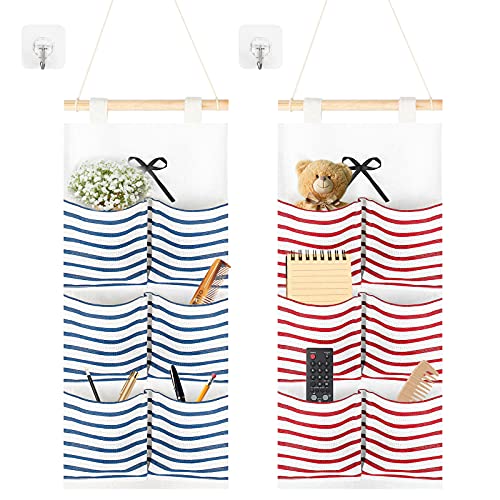 LiangDian Wand Hängetasche, 2 Stück Hängende Aufbewahrungstasche mit 6 Taschen, wasserdichte Faltbare Tür Wand Organizer mit Klebehaken für Kinderzimmer Badezimmer Schlafzimmer (Blau, Rot) von LiangDian