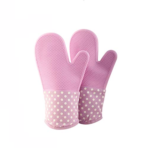 Ofen Handschuh Backen Silikon Handschuhe Hochtemperatur Handschuhe verdickt Ofen Mikrowelle Verbrühschutz Handschuhe im 2er-Pack hitzebeständige Handschuhe (Color : Pink) von Liangzishop