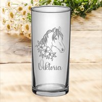 Pferde Kinder Trinkglas Mit Gravur, Personalisiert Namen, Wunschtext, Wasserglas, Graviert, Geschenk von LiasWerkstatt