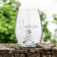 Trinkglas Mit Namen Personalisiert, Wunderschöne Form, Kristall, Namensglas, Auf Wunsch Kleeblatt Oder Herz Graviert, Spülmaschinenfest von LiasWerkstatt