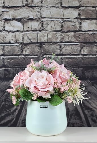 Liatris Floristik Rosengesteck im Keramik-Topf, mit rosa Blüten, Dekoblume Phalaenopsis Deko Blumen künstlich Rosen wie Echt Dekorative Blumen 25cm groß von Liatris Floristik