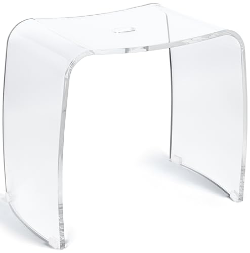 Libaro Badhocker Meran XL – transparenter Acrylhocker mit extra großer Sitzfläche – moderner Duschhocker mit Griff und rutschsicheren Gummifüßen – Stabiler Sitzhocker für Bad, Flur von Libaro
