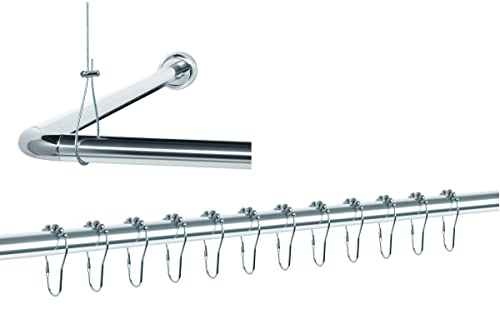 Libaro Duschstangen Universal Set für Badewannen L Form und Dusche U Form Eckedusche (Stange + 1 Deckenhalter + 12 Duschringe) von Libaro