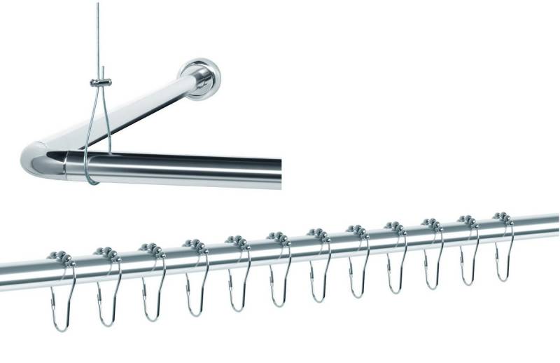 Libaro Duschvorhang stange Duschstange L-Form U-Form Duschvorhangstange und 12 Duschringe Breite 160 cm, Universal-Set Duschvorhangstange L/U-Form inkl Deckenhalter+Duschringe von Libaro