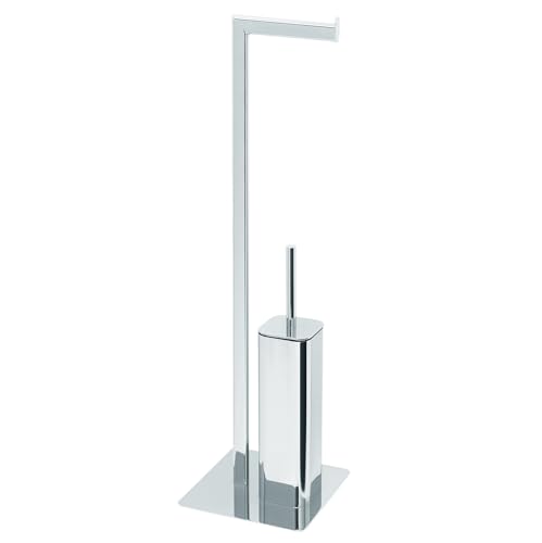 Libaro WC-Garnitur Bologna aus Metall Toilettenpapierhalter stehend Chrom glänzend mit WC-Bürste und Klopapier-Halter geschlossen, WC-Bürstengarnitur Toilettenbürstenhalter modern, WC-Rollenhalter von Libaro