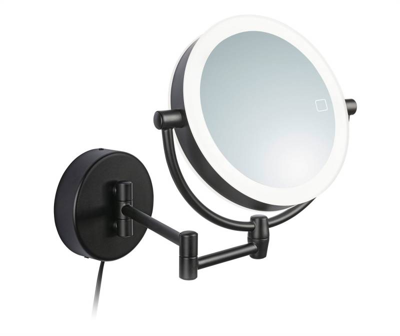 Libaro Kosmetikspiegel mit Beleuchtung und Vergrößerung MODENA schwarz 5-fach / 10-fach, Schminkspiegel mit Licht LED beleuchtet Wandmontage klappbar 2seitig von Libaro