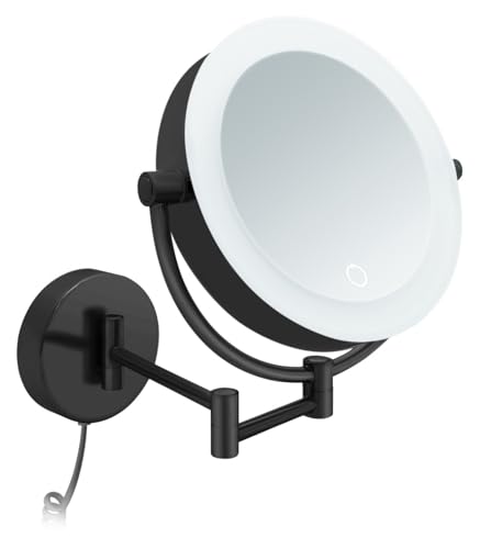 Libaro Kosmetikspiegel XXL Tokio LED Vergrößerungsspiegel Wandmontage Dimmerfunktion mit schwarzem Kabel Auto Off (Schwarz 5X / 10x) von Libaro