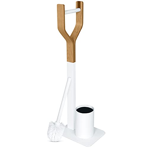 Libaro WC-Garnitur - TRIEST - Stand Toilettengarnitur - WC-Bürste in weiß - Papierrollenhalter aus Holz - Toilettenbürste - mit Kunststoffeinsatz von Libaro