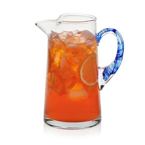 Libbey Cabos Großer Glaskrug, 2,5 l, handgefertigter Glas-Wasserkrug mit Ausguss und blauem Griff, handwerklich inspirierte Wasserkaraffe für Tische, Küche von Libbey