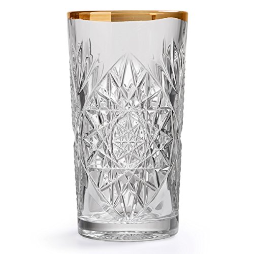 Libbey Hobstar - Longdrinkglas, Wasserglas, Saftglas - Kristall - mit wellenförmigen Goldrand - 1 Stück von Libbey