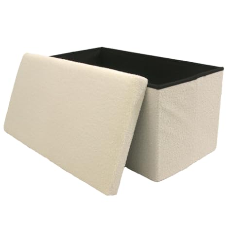 Libbi Lou White Teddy Boucle Faltbare Fußhocker/Ottomane Aufbewahrungsbox | 76 x 38 x 38 cm | Ottomane für Zuhause, Büro oder Schlafzimmer | Lagerung bis zu 40 kg von Libbi Lou