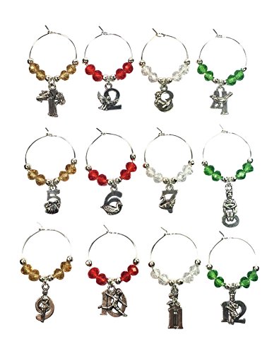 Weinglas-Charms (unterschiedliche 12 Days of Christmas Farbe Perlen) mit Samt Geschenkbeutel handgefertigt von Libby 's Market Place von Libby's Market Place