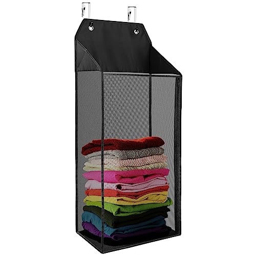 Libeder Wäschekorb über der Tür, zusammenklappbar, zum Aufhängen, Netz-Wäschekorb mit Reißverschluss für schmutzige Kleidung, platzsparender Wäschesack für Badezimmer, Schlafzimmer (schwarz) von Libeder