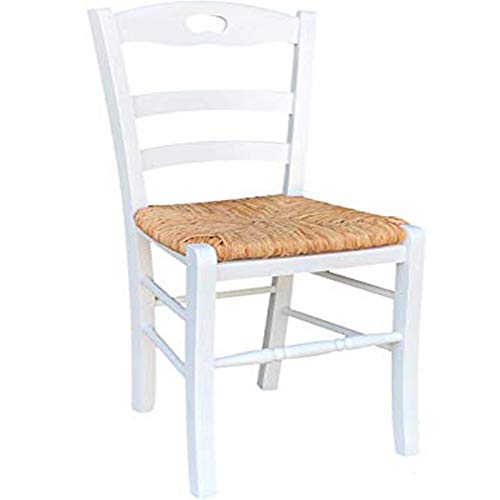 LIBEROSHOPPING.eu - LA TUA CASA IN UN CLIK Stuhl Loire aus Massivholz mit Strohsitz (Weiß lackiert) von Liberoshopping