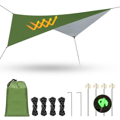 Camping Zeltplane Wasserdicht mit ösen, 3.4mx2.6m Tarp Wasserdicht Ultraleicht, Tragbar Sonnensegel mit 4 Aluminiumstifte & 4 Nylonseile, Zelt Tarp für Hängematte Picknick Camping Wandern, Grün Camping Zeltplane Wasserdicht mit ösen, 3.4mx2.6m Tarp Wasserdicht Ultraleicht, Tragbar Sonnensegel mit 4 Aluminiumstifte & 4 Nylonseile, Zelt Tarp für Hängematte Picknick Camping Wandern, Grün von Libershine