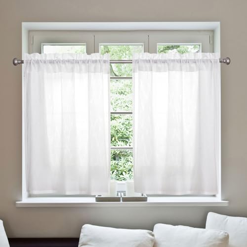 Scheibengardine 2er Set Scheibengardinen Modern Bistrogardine Weiss Halbtransparent Fenstergardinen Privatsphäre Fenstervorhang Gardine, Für Kleine Fenster Küche Wohnzimmer 65 X 90 cm (B x H) von Libershine