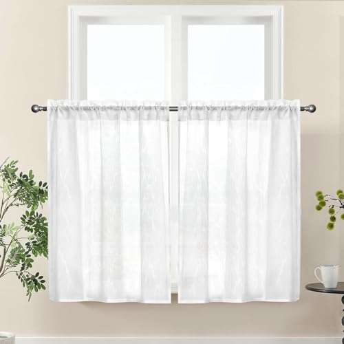 Gardinen Kurz Vorhang Weiß, 2er Set 65x90cm Gardinen Weiss Transparent Voile Gardinen Vorhänge Kurz Bistrogardine Modern Scheibengardine für Küche Wohnzimmer Badezimmer Gardinen Kurz Vorhang Weiß, 2er Set 65x90cm Gardinen Weiss Transparent Voile Gardinen Vorhänge Kurz Bistrogardine Modern Scheibengardine für Küche Wohnzimmer Badezimmer von Libershine