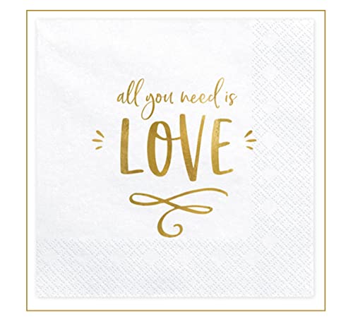 20 Servietten Love Hochzeit Servietten Liebe Tischdeko Verlobung Geburtstag Muttertag Servietten All you need ist Love, Gold, 33x33cm von Libetui