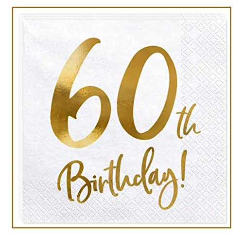 20 Stück Servietten 60. Geburtstag Party Servietten 60 gold 60th Birthday Deko Geburtstagsparty 60 Jahre Servietten Zahl 60 von Libetui