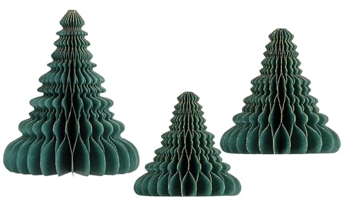 Libetui 3er Set Deko Tannenbaum Wiederverwendbare Weihnachtsbäume Wabenbälle aus Pappe Deko Weihnachten Weihnachtsbaum grün zum Hängen oder Stellen 15-20-24cm von Libetui