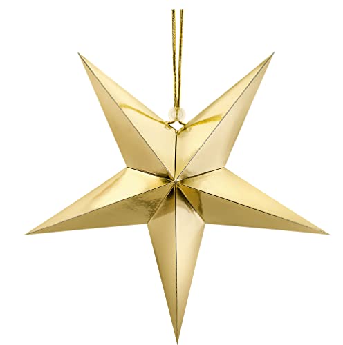 Goldener Dekostern 45cm - Glänzender Weihnachtsstern aus Pappe - 3D Faltstern für Deko, Weihnachten, Party, Feier, Silvester Neujahr Stern Gold von Libetui