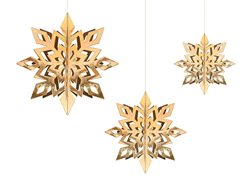 Dekorative goldene Schneeflocken aus Papppe Hängedekoration Weihnachtsdeko Winterdeko Wieder verwendbare Schneeflocken Gold 6er Set 15-20-25cm von Libetui