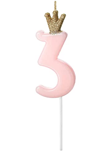 Geburtstagskerze 3 Zahlenkerze 3 Kerze 3. Geburtstag Mädchen Kuchendeko Geburtstagstorte Kuchen Kerze Zahl 3 Rosa Gold 9,5cm von Libetui